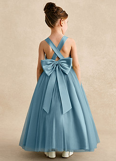 Azazie Peanut Blumenmädchenkleider A-Linie Riemen Tüll Kleid Stimmungsvolles Blau image1
