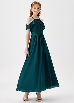 Azazie Chaya Junior Pine A-Line Off the Shoulder Chiffon Dress image6