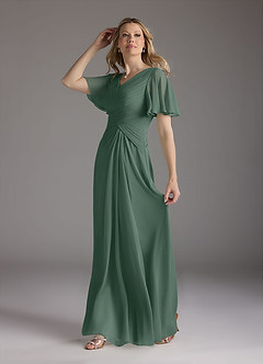 Azazie Morning Glory Kleider für die Brautmutter A-Linie V-Hals Gerüscht Chiffon Kleid Seemoos image4