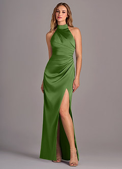 Azazie Jemma Brautjungfernkleider Etui Plissee Stretch-Satin Kleid Basilikum image1