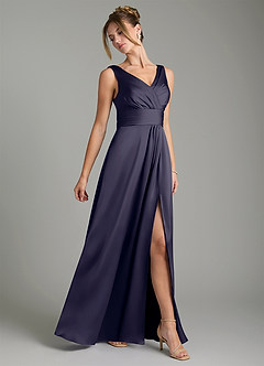 Azazie Karina Bridesmaid Dresses Stormy A-Line Pleated Stretch Satin Dress image4