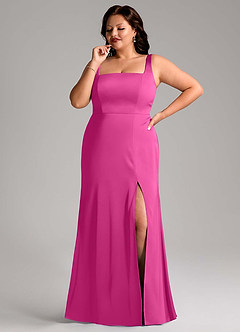 Azazie Frostine Bridesmaid Dresses Fuchsia A-Line Bow Stretch Satin Dress image8