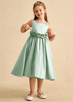 Azazie Peaches Flower Girl Dresses Agave A-Line Bow Matte Satin Dress image4