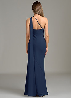 Azazie Juniper Bridesmaid Dresses Dark Navy Mermaid One Shoulder Chiffon Dress image6