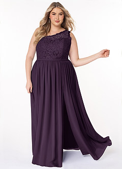 Azazie Demi Bridesmaid Dresses Plum A-Line One Shoulder Chiffon Dress image13