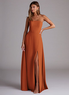 Azazie Wren Bridesmaid Dresses Cinnamon A-Line Side Slit Chiffon Convertible Dress image1