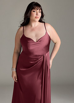 Azazie Brielle Bridesmaid Dresses Merlot A-Line Cowl Spaghetti Straps Stretch Satin Dress image11