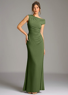 Azazie Nazanin Bridesmaid Dresses Olive Mermaid Off the Shoulder Premium Stretch Jersey Dress image5