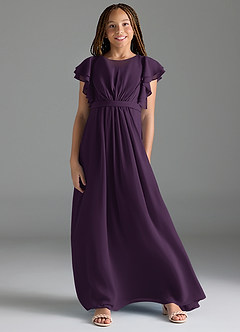 Azazie Daphne Junior Plum A-Line Pleated Chiffon Dress image1