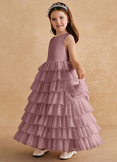 Azazie Twinkle Toes vestidos de niña de las flores Vestido de Rosa Polvorienta de Tul de Corte En A con Lazo image4