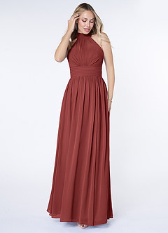 Azazie Iman Bridesmaid Dresses Terracotta A-Line A-Line Ruched Chiffon Dress image4