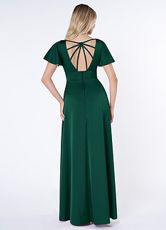 Azazie Lani Robes de demoiselle d'honneur Robe Trapèze en Satin extensible Manche à volants émeraude image2