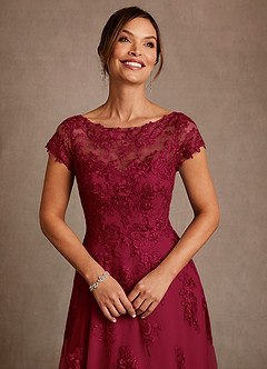 Azazie Jalinda Mother of the Bride Dresses Burgundy A-Line Lace Chiffon Dress image5