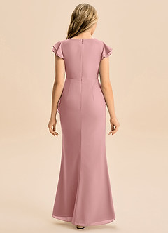 Azazie Julie Junior Vestido de Rosa Polvorienta de Gasa de Corte Sirena con Volante image5