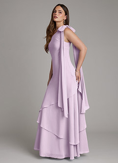 Azazie Monique Bridesmaid Dresses Frosted Lilac A-Line One Shoulder Chiffon Dress image7
