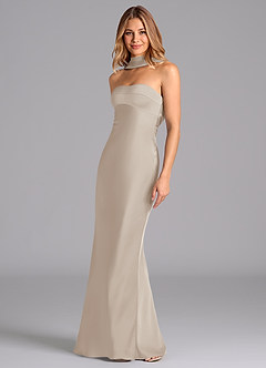 Azazie Lusinda Brudtärnklänningar Klä av Sjöjungfru i Stretch Satin Axelbandslös Frost image1