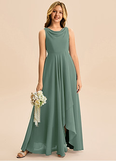 Azazie Mannie Junior A-Linie Plissee Chiffon Kleid Eukalyptus image1