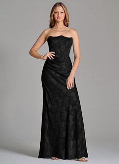 Azazie Ezrena 신부 들러리 드레스 인어 스트랩리스 플로럴 번아웃 바닥 길이 드레스 image1