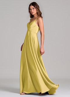 Azazie Amani Bridesmaid Dresses Canary A-Line Pleated Stretch Satin Dress image3