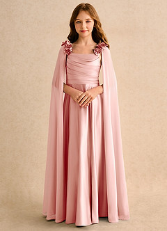 Azazie Rosita Girls Formal Robe Demoiselle D'honneur Fillette Robe Trapèze en Mat Satiné Plissée Rosette image5