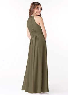 Azazie Bonnie Junior Robe Trapèze en Mousseline de soie Plissée Vert Saule image3