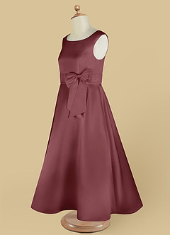 Azazie Lindy vestidos de niña de las flores Vestido de Rosa Del Desierto de Satin Mate de Acampanado con Plisado image15