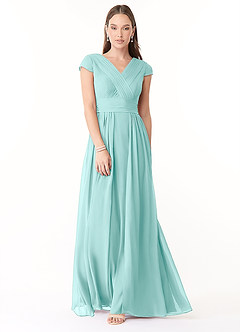 Azazie Organa Bridesmaid Dresses Aqua A-Line Pleated Chiffon Dress image1