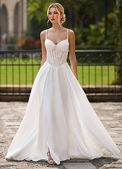 Nimbus Blanco Vestido de fiesta de satén con corsé recortado image2