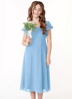 Azazie Bondi Junior Powder Blue A-Line Ruched Chiffon Dress image4