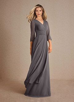 Azazie Mayfield vestidos de madre de la novia Vestido de Gris Acero de Gasa de Corte En A con Plisado image2