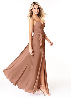 Azazie Emerald Final Sale Matcha A-Line Ruffled Chiffon Dress image2