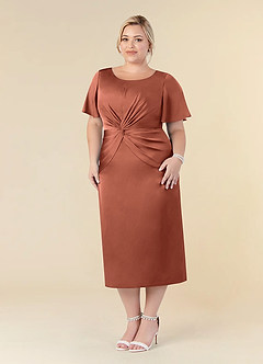 Azazie Everlyn Mother of the Bride Dresses Clay Sheath Pleated Stretch Satin Dress image7