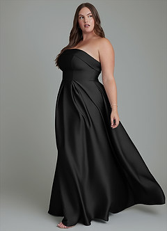 Azazie Lucienne At-home Try On Dresses Black A-Line Strapless Stretch Satin Convertible Dress image12