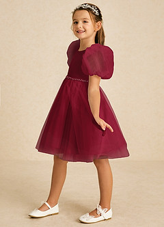 Azazie Blondie Final Sale Burgundy A-Line with Sleeves Tulle Dress image1