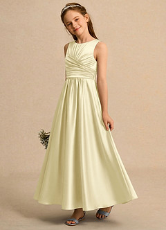 Azazie Ducky Girls Formal Flower Girl Dresses Lemon Sorbet A-Line Pleated Stretch Satin Dress image3