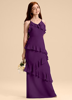Azazie Evara Junior Abito A-Line in Chiffon Uva image6