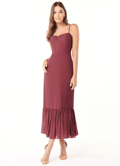 Azazie Justina Robes de demoiselle d'honneur Robe Trapèze en Mousseline de soie Encolure en Forme de Cœur Merlot image1