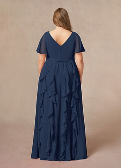 Azazie Watson At-home Try On Dresses Dark Navy A-Line V-Neck Chiffon Dress image7