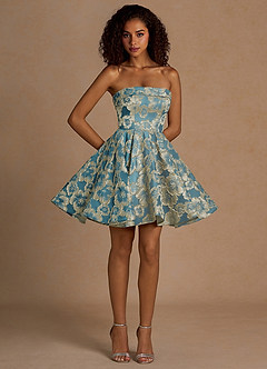 Mirelle Lake Blue Floral Jacquard Mini Dress image3