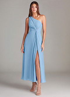 Azazie Brooke Bridesmaid Dresses Powder Blue A-Line One Shoulder Chiffon Dress image1