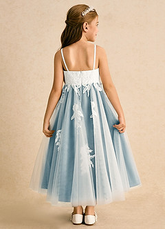 Azazie Coraline Blumenmädchenkleider A-Linie Spitze Kleid Elfenbein Stimmungsvolles Blau image2