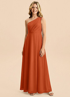 Azazie Phaedra Junior Burnt Orange A-Line Pleated Chiffon Dress image5