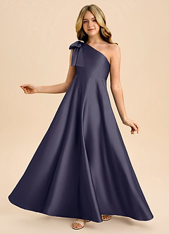 Azazie Penguin Junior Abito A-Line in Raso Elasticizzato Fiocco Stormy image1