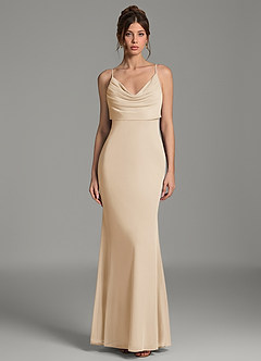 Azazie Zari Robes de demoiselle d'honneur Robe Sirène en Maille Plissé Champagne image3