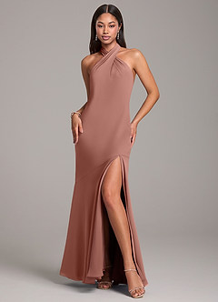 Azazie Lorena Bridesmaid Dresses Cedar Rose Mermaid Pleated Chiffon Dress image3