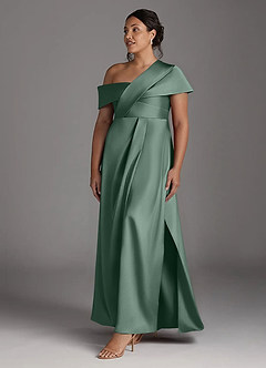 Azazie Milton Mother of the Bride Dresses Eucalyptus A-Line Pleated Stretch Satin Dress image11