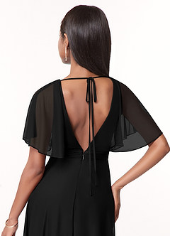 Azazie Tinsley Bridesmaid Dresses Black A-Line Pleated Mesh Dress image4