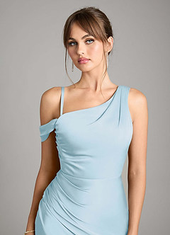 Azazie Madelyn Jurken voor bruidsmeisjes Converteerbaar Jurk van Stretch Satijn met Zeemeermin One-Shoulder Hemelsblauw image10