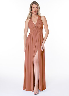 Azazie Jaclyn Robes de demoiselle d'honneur Robe Trapèze en Mousseline de soie Plissée Mai Tai image1