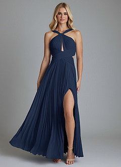 Azazie Hosanna Bridesmaid Dresses Dark Navy A-Line Pleated Chiffon Dress image6